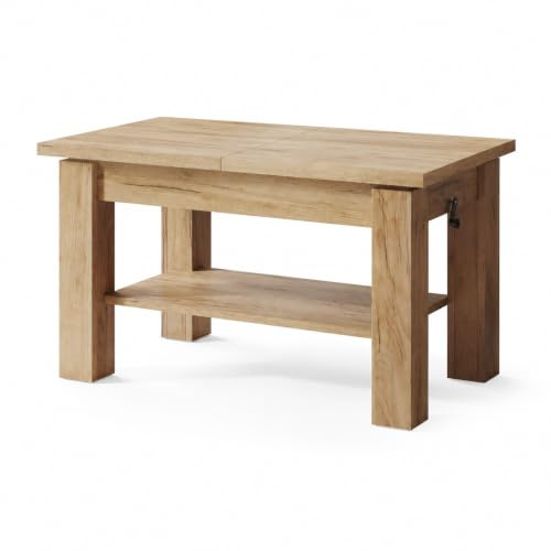 All4All Couchtisch Astra - Kaffeetisch - Wohnzimmertisch – Sofatisch mit Ablage - höhenverstellbar - kompakte Größe - Sofatisch - 110x68cm - 05 - Gold Craft Eiche