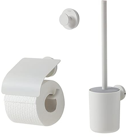 Tiger Urban Badaccessoire-Set, 3-teilig, bestehend aus Toilettenpapierhalter mit Deckel zur Wandmontage, Haken und WC-Bürste, mit austauschbaren Dekor-Ringen zur individuellen Gestaltung, Weiß