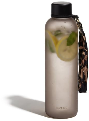 MAMEIDO Trinkflasche mit Zeitmarkierung 1 l Kohlensäure geeignet, auslaufsichere Water Bottle, Wasserflasche BPA frei für Sport, Gym & Büro (Urban Taupe)