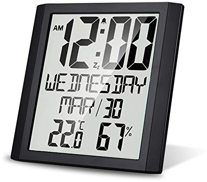 Lancoon Große Wanduhr mit digitalem Bildschirm, TN Display Innentemperatur Luftfeuchtigkeit Digitaluhr, Stille Reisezeit für Wohnzimmer, Schlafzimmer, Büro