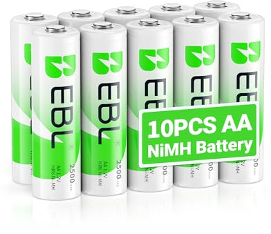 EBL 10 Counts AA Batteries 2500mAh 1.2V High Performance Precharged Ni-MH Rechargeable AA Batteries