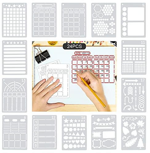 CODIRATO 24 Stück Bullet Schablonen Set - Journal Planer Vorlage Kunststoff Malerei Vorlagen DIY Fotoalbum Zeichenschablonen für Tagebuch, Scrapbook