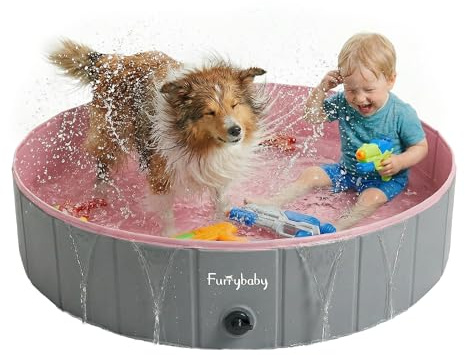furrybaby Foldable Dog Pool For Medium Dogs, Dog Padding Pool Portable For Dog Bath, Plastic Dog Swimming Pool Large Hard Kid Pool (Pink 100 * 30cm)
