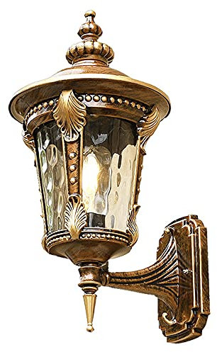 Mengjay E27 Außen Wandleuchte Abwärts Garten Laterne Landhaus Rustikal Klassisch Aluminium Kupfer-Farbe, Außenwandleuchte hängend regengeschützt IP44,Retro Garten Wandleuchte (Groß (26 * 26 * 48cm))