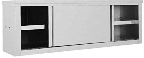 KOIECETA Wandhängeschrank mit Schiebetüren Gastro Hängeschrank Wandschrank Schrank Hängeschränke Küchenschrank Oberschrank Küche Gastro Edelstahl 150 x 40 x 50 cm