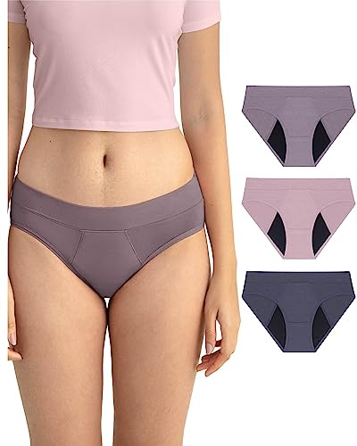 Neione Periodenunterschwäsche Mittlere Blutung Menstruation-Hipster 3 Pack | Weiche Menstruationsunterwäsche Frauen, Waschbare Perioden Unterwäsche, Auslaufsichere Periodenslips, Bequem Unterhosen Damen