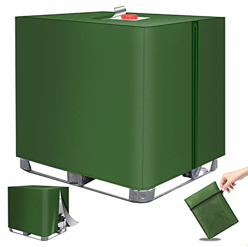 MaxEarn 420D Green Waterproof IBC Tank Cover with Zip, UV-Resistant, Protective Container Cover for 1000L Rainwater Tank, Accessories