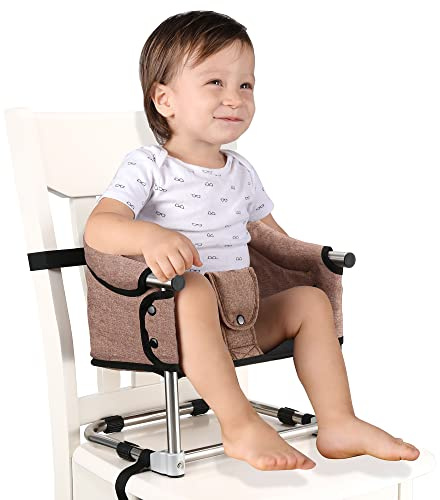 Toogel Sitzerhöhung Stuhl, Boostersitz Baby, Tragbarer Baby Hochstuhl Faltbar Kindersitz für Kinder 6-36 Monaten mit Sicherheitsgurt, 3 Höhen, Transporttasche für Zuhause und Unterwegs (Braun) | Klappbarer Boostersitz 6–36 Monate, 3-Punkt-Sicherheitsgurt, höhenverstellbar, rutschfeste Basis, leicht mit Tasche