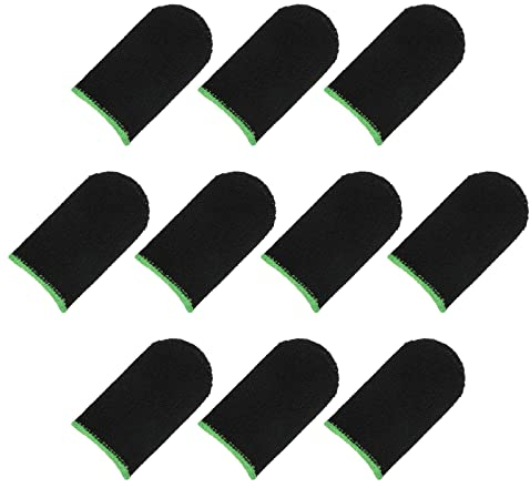 sourcing map Mobile Gaming Finger Sleeve Controller Finger Thumb Sleeve Gloves Black/Green, Carbon Fiber Anti-Sweat Breathable, for Mobile Phone Game, Pack of 20
