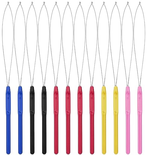 12PCS Hair Extension Loop, Hair Loop Pull Through Tool | Plastic Needle Threaders Pulling Hook Tool, Micro Links Hair Extension Beads Accessory Multicolor For Salon Or Home Use