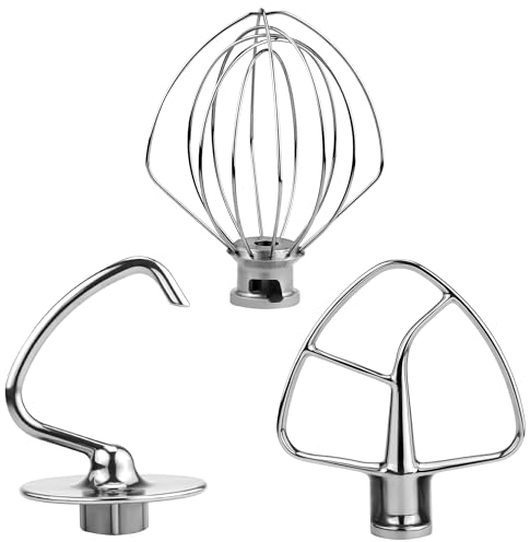 kitchen mixer attachment Stainless Steel Include K45WW Wire Whip&K45DH Dough Hook&K45B Stainless Steel Blade Paddle， 3 Pieces Stand Mixers Repair Set-Stainless Steel