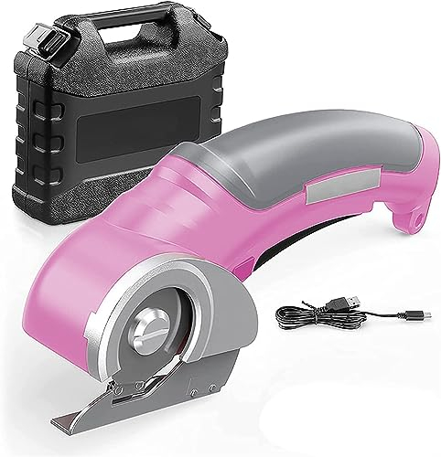 Ciseaux électriques Coupe-tissu et carton, 2000mAh Ciseaux ronds portables sans fil Cutter rotatif, Outil de coupe de tissu en cuir rechargeable avec boîte de rangement pour le scrapbooking en carton