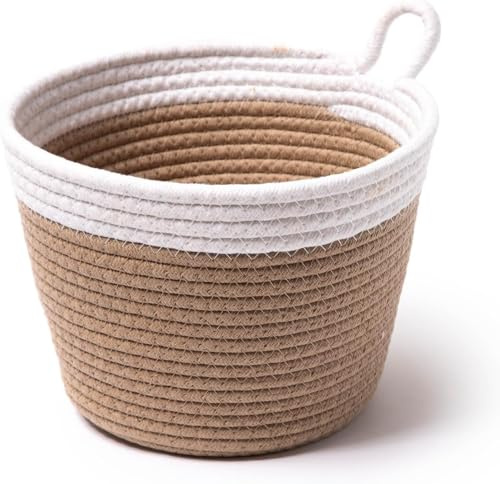 Aufbewahrungskorb für Zuhause, Öko-Baumwollseil, gewebtes Material, mittlere Größe, 25 x 18 cm, Organizer, Korb zum Aufhängen, für Kleidung und Schuhe, Spielzeugaufbewahrung (4)