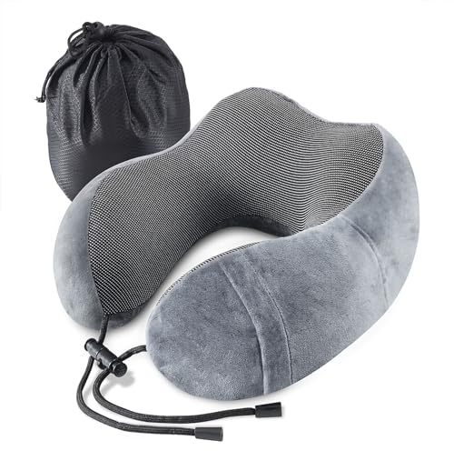 Emwel Nackenkissen Flugzeug, Reisekissen Memory Foam, Ergonomisch Gestaltetes Nackenhörnchen, Nackenkissen Reise,Reise Gadgets,Ideal für Reisen, Flugzeug, Auto, Büro-grey