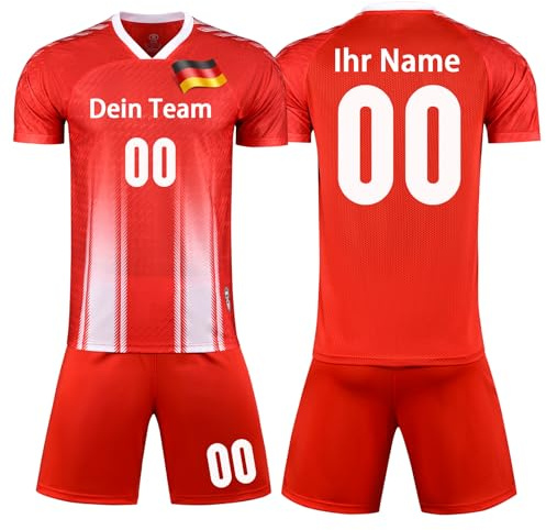 OPUTWDF Personifizieren Fussball Trikot Kinder Erwachsene Hemd & Kurze Set mit Nummer Name Team Logo Fußball Trikot Set