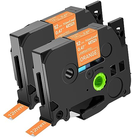 NineLeaf 2 Packung Ersatz für Brother P-Touch TZe-635 TZe635 TZ635 AZe 12mm 0.47'' Laminiertes Weiß auf Orange Schriftband Bänder für Ptouch PT-1830 1830C 1830SC 1830VP Beschriftungsgerät