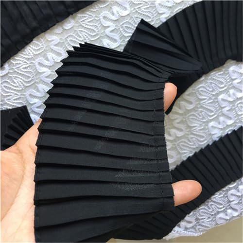 HIQIU 3 Yards 3D Plissee Spitze borte Trim Spitzenstoff Chiffon Rüschen Kleid Rock Saum Stoff Vorhänge Nähen Rand Trim Dekor ca. 8cm Breite (Schwarz)