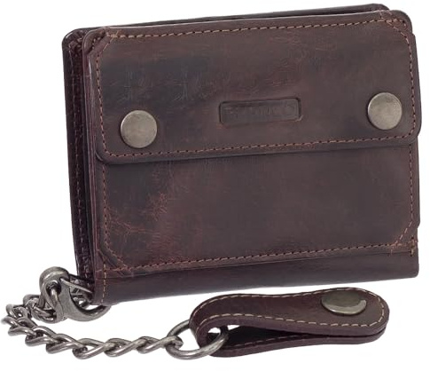 Ledershop24 Leder Bikerbörse mit Kette Biker Geldbörse Portemonnaie Geldbeutel 10 cm Farbe Braun 34016