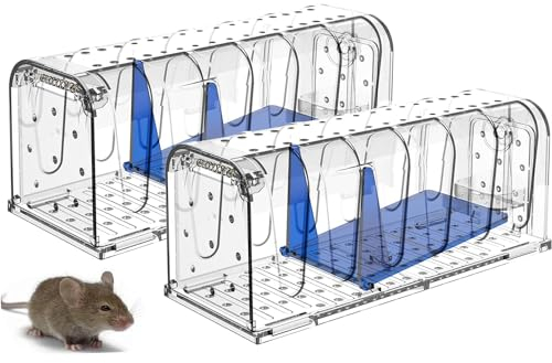 Lebendfalle für Maus Mausefalle 2er Set, Tierfreundliche Hygenische Mäusefalle mit Doppeltüren, Innovative Hochsensitive Lebendfalle Maus, Quick Release Ausgang, Keiner Kontakt mit Mäusen, transparent