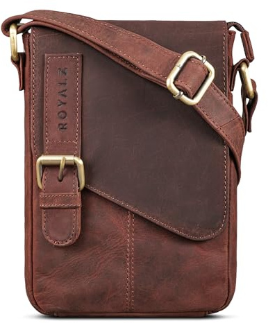 ROYALZ Louisiana Leder Umhängetasche Klein für Männer Herren Ledertasche Mini Seitentasche Vintage Look Tasche zum Umhängen;Farbe:Schwarz