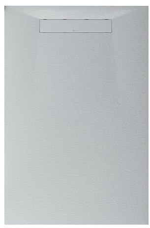 Bernstein Duschtasse LAVOA 100x160cm Weiß matt flache Mineralguss-Duschwanne in Steinoptik mit Rutschhemmung, zuschneidbar, UV-beständig, hygienisch und inklusive Ablaufgarnitur sowie drehbarem Siphon