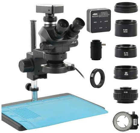Mikroskop-Zubehör-Kit 7X-100X Zoom Simul Brenn Stereo Trinocular Mikroskop WF10X/22MM Objektiv 4K 2K 55MP VGA USB HDMI PC Video Kamera for PCB Löten Mikroskopische Objektträger (Size : 48MP 4K HDMI T