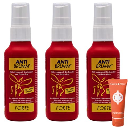 Anti Brumm Forte Pumpspray 3x 75 ml I Insekten-Repellent I effektiver Schutz gegen Mücken und Zecken I DEET I Für Fernreisen, Tropen I Spar-Set plus Pharma Perle give-away