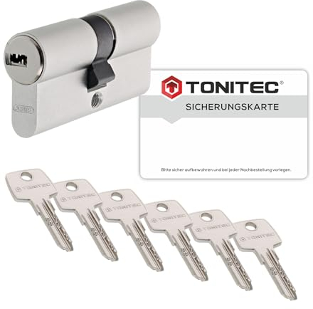 ToniTec Zylinderschloss TEC440 by ABUS Schließzylinder gleichschließend als Doppelzylinder Größe 40/45 mm mit 6 Schlüssel und Codecard