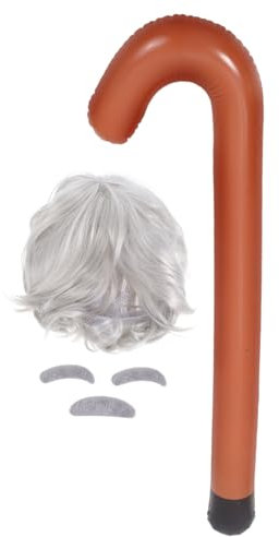PLAFOPE Cosplay Supplies Halloween Professor Perücke Und Brot Set Aufblasbarer Stock Alter Mann Kostüm Kit