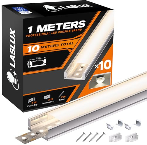 LED Aluminium U-Form Profil 1M×10(10M) mit Milchig Weißer Abdeckung Kanal Diffusor Alu LED leisten Schienen kanalleiste Aluprofil Streifen Profile lichtkanal led strip aluschiene unterputzprofil