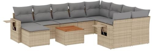 HETFTJN Outdoor Lounge Lounge Sofa Outdoor Lounge Sessel Outdoor Mini Lounge - 11-TLG. Garten-Sofagarnitur mit Kissen Beige Poly Rattan für Balkon Terrasse Speisesaal Garten