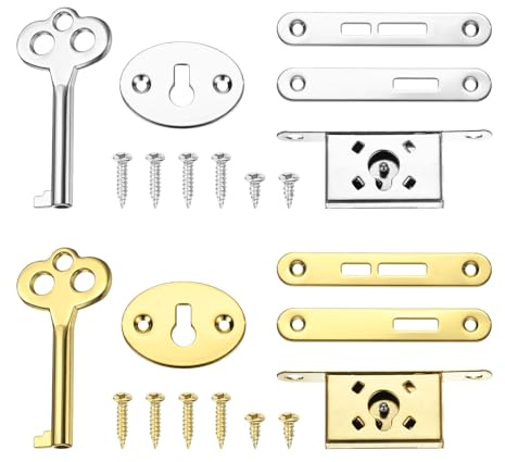 sourcing map Vintage Full Mortise Mini Locks with Key Set of 2, Zinc Alloy Mini Lock Jewelry Box Lock Replacement Box Lock for Cedar Box, Wine Box & Cabinet, Matte Gold