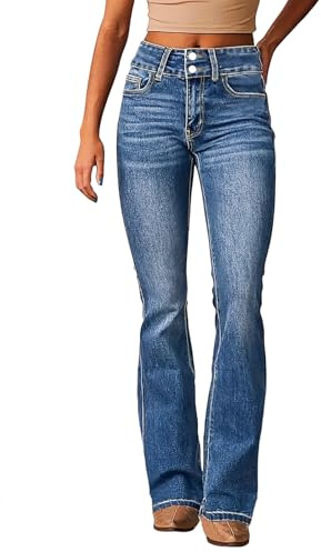 Shownicer Jean Femme Flared Bootcut Taille Haute Casual Stretch Pants Évasé Décontracté Élastique Bleu Clair