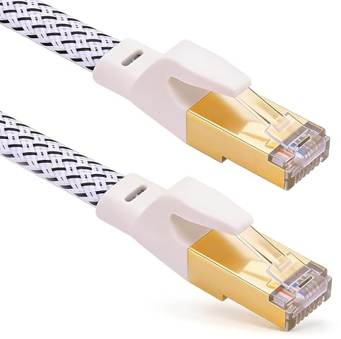 ULTRICS Cat 8 - Cable Ethernet (2 m, 40 Gbps, 2000 MHz, cable de red RJ45, Cat8, nailon trenzado plano, cable LAN, superfluo, cables Ethernet para router, switch, módem, Laptop, PS5/PS4, TV, Xbox