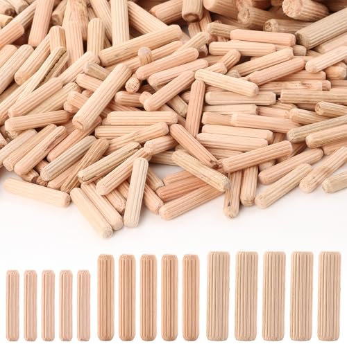 YAYODS Lot de 900 chevilles en bois différentes – M6 M8 M10 Chevilles rainurées rondes en eucalyptus – Chevilles en bois de meubles – Chevilles rainurées pour rainures rainurées, bricolage, bricolage