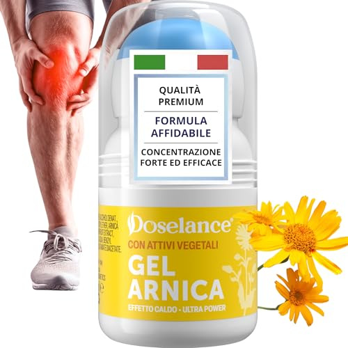 Arnica Gel Forte Effetto Caldo, Concentrazione oltre 90% - 50 ml, DOSELANCE Arnica Montana Roll On Effetto Termico per Alleviare Dolori Muscolari, Articolari, Azione Rapida, Made in Italy