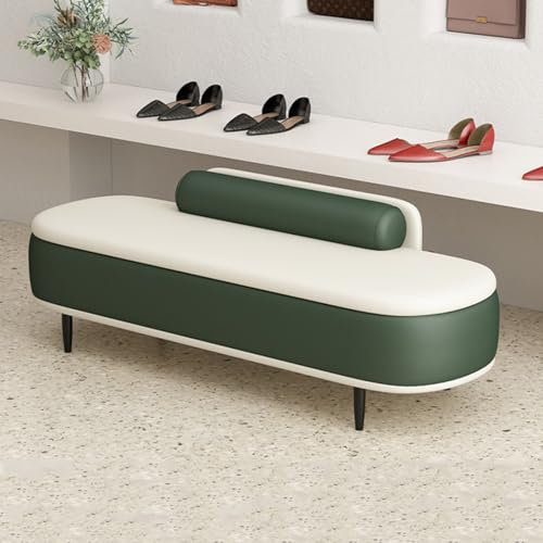 Moderne Ottomane mit Lendenkissen, Fußstütze aus Kunstleder, Aufbewahrungsbox für Wohnzimmer, Bettendbank (Dunkelgrün + Beige, 80 cm)