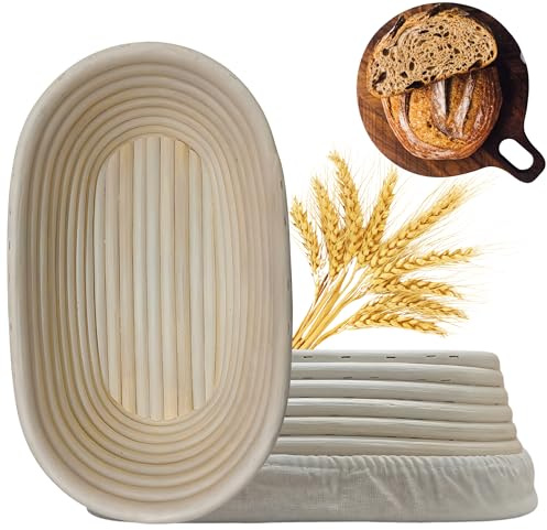 [Upgraded] Banneton Bread Proofing Basket 2 pack 10 Oval With Liner, Natural Rattan Bread Basket Perfect for Professional & Home Sourdough Bread Baking, Artisan Sourdough Bread. (Set 2 pack 10 Oval)