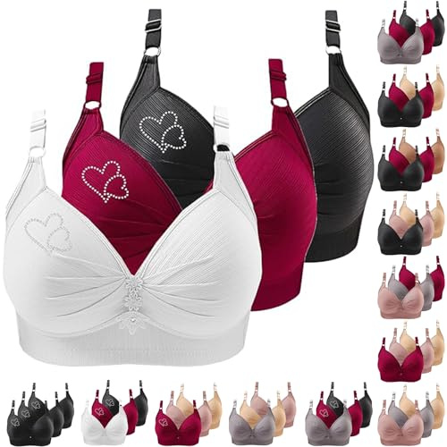 ZWDC 3er Pack BHS Damen Ohne Buegel Vollschalen Bequem Guter Halt Große Brüste Wirefree Super Push Up BH Gegen Hängebrust Brüste Klassische-BH Minimizer Bra