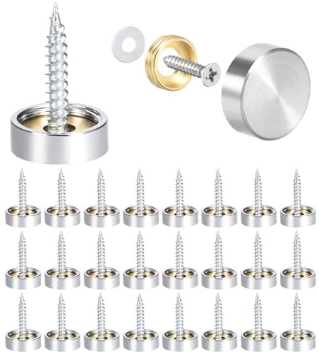 Mirror Screws with Chrome Caps 24 Pcs Stainless Steel Mirror Screws Decorative Caps Cover Nails, for Mirrors,Furniture Fittings,Glass Silver