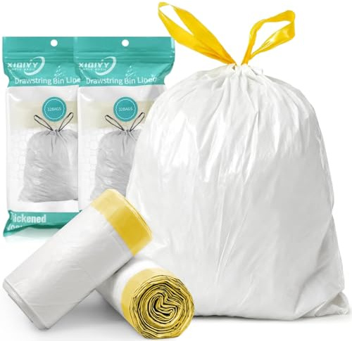 Bolsas de basura pequeñas de 20 litros con cordón, 64 bolsas de basura con pedal blanco, gruesas, preseparadas, fuertes para baño, oficina, dormitorio