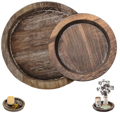 ORARTMM Set di 2 piatti per candele, in legno vintage, effetto carbone, decorativi, in 2 diverse misure, per decorazione da tavolo, soggiorno e decorazione