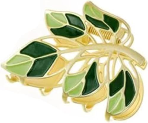 Haarklammer aus Metall, Blumen-Blatt-Design, große Klaue, rutschfeste Haarspangen, rutschfest, nicht gebrochen, starker Halt, modisches Accessoire für Damen und Mädchen, mit langem, dickem, dünnem