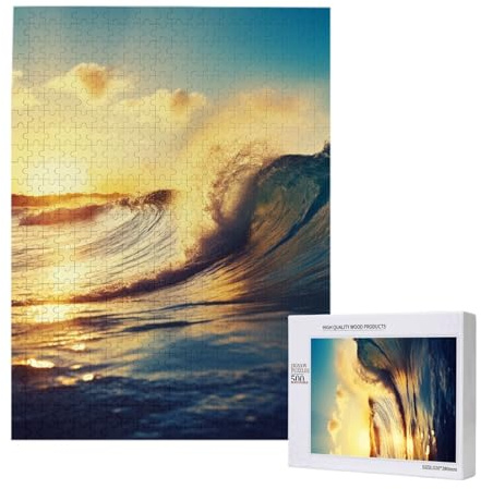 Puzzle imprimé coucher de soleil, mer, surf, paysage marin avec boîte de rangement, puzzle en bois pour adultes et enfants, jeu décoratif amusant en famille, 500 pièces