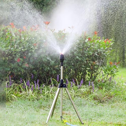 Generisch Beregner für Große Flächen Kreisregner Mit Stativ, Rotating Tripod Sprinkler, Edelstahl Rotary Bewässerung Stativ Teleskop Gartensprenger, Sprenger Garten für Hof, Garten, Rasen, (A)