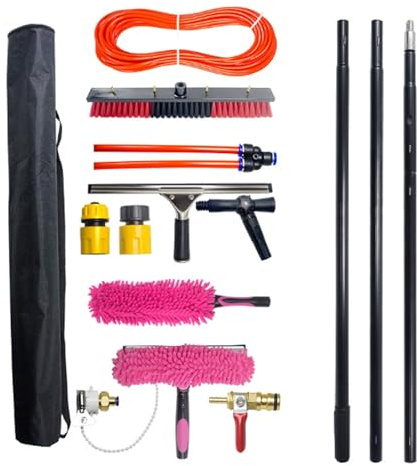 HUFIREHU Balai Telescopique Pour Toit Perche TéLescopique 2 En 1 Brosse Telescopique Toiture Avec Tuyau IntéRieur Nettoyage Des FenêTres Et Des Installations Pv(55cm/21.7in,6m/19.7ft)