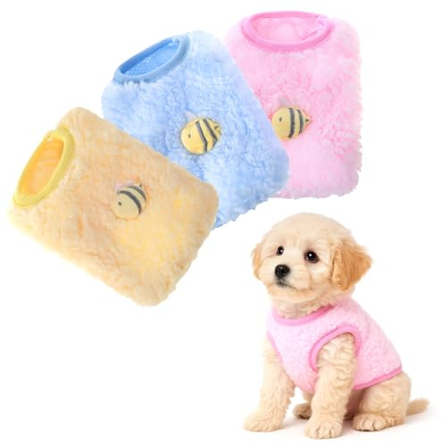 3 Pcs Kitten Clothes, Yorkie, Teacup Dog Clothes, Colorful Chihuahua Puppy Cat Vest with Bee Pattern, Soft Small Dog Sweater, Cute Puppy Jumper for Mini Newborn Dogs,Cat (XXXS)