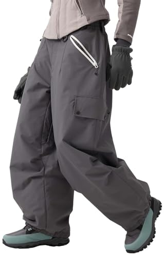 GSOU SNOW Herren Skihose Abriebfest Wasserdicht Baggy Schneehose | 20K Wasserdicht,15K Atmungsaktiv,Antirutsch Schneeschürze,Schenkellüftung,Cargotaschen,Gamaschen,Oversize Wintersport
