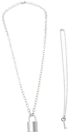 IMIKEYA Collana con ciondolo a chiave di serratura, punk, 2 pezzi, argento | lega di zinco, adatto per uomo e donna, stile chic ed elegante, per feste e regali
