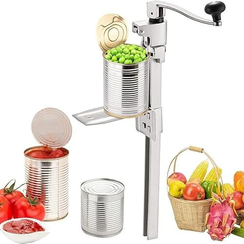 Apriscatole manuale da tavolo, con base in acciaio placcato, con 1 lama, regolabile, resistente, per lattine fino a 25,4 cm, frutta, verdura, zuppe, frutti di mare
